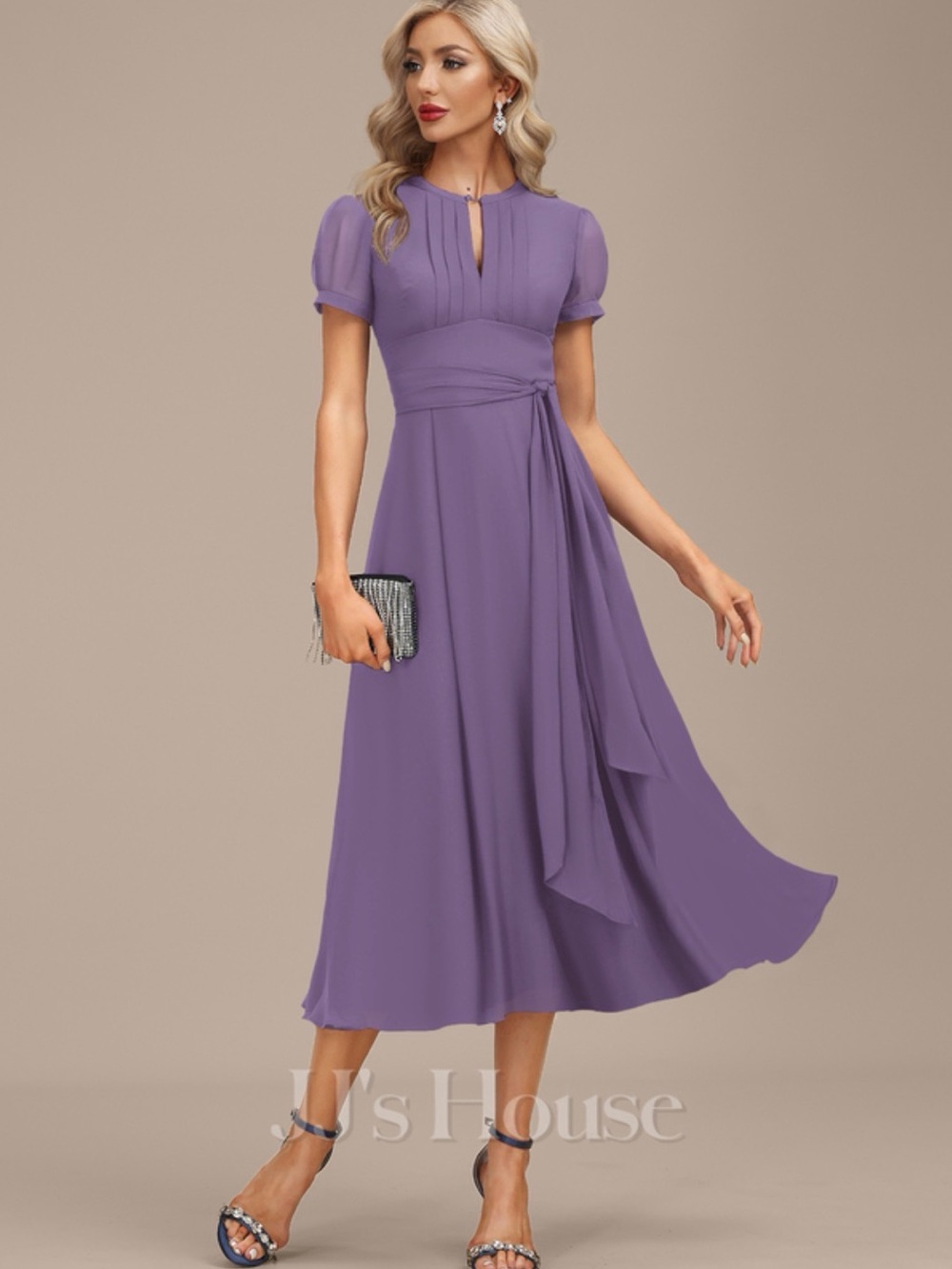 JJs House Lavender Midi Dress with Waist Tie